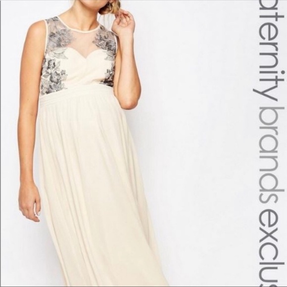 Little Mistress Maternity Cream Sweetheart Embroidery Midi Dress Baby Shower 10 - Picture 1 of 9